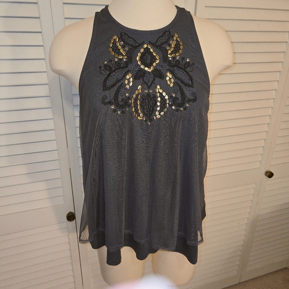 Hollister Sleeveless "Sheer Shelled" Beaded & Jeweled Swing Top - Picture 3 of 16